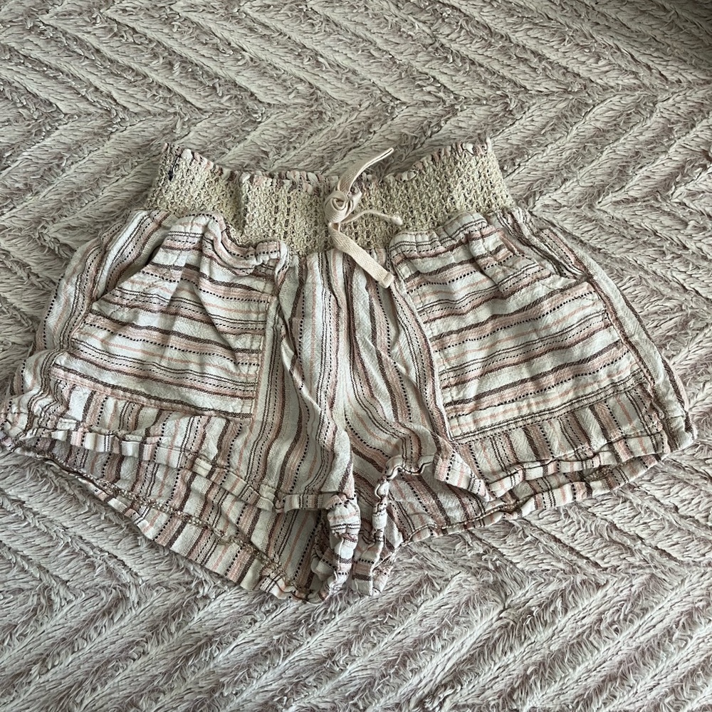 High Waist Tan and Cream Striped Shorts